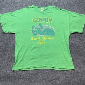 Vintage Gumby Buck Naked Since 1956 Green Graphic Tee 2XL Cartoon Y2K Retro